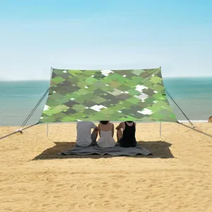 Bright Abstract Mosaic Green Beach Canopy Tent Anti-UV & Wind Resistant, Camping Sun Shelter Easy Setup Portable,Outdoor Shade Tents with Sandbags,Sand Shovels,Ground Pegs & Stability Poles