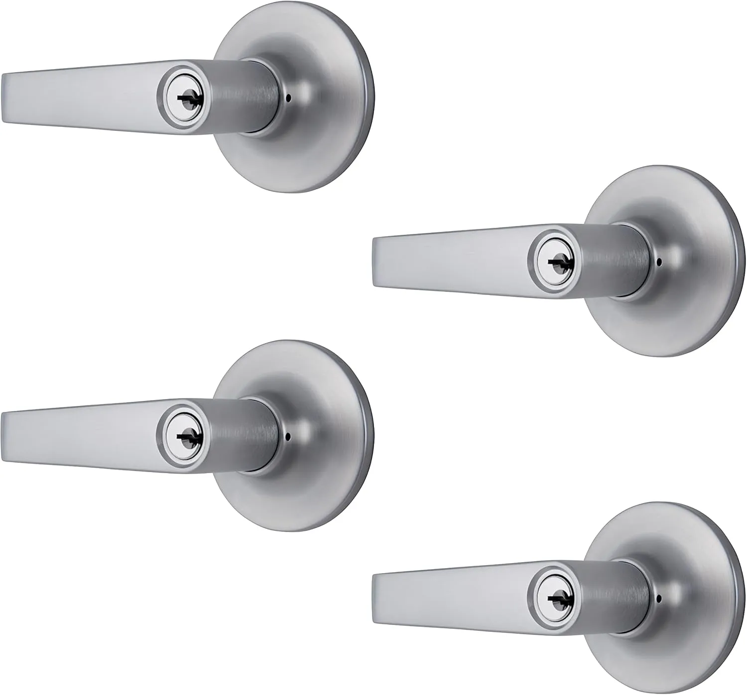 BRINKS Commercial - 4-Pack Light Duty Keyed Door Entry Storeroom Lever, Satin Chrome Finish - Meets ANSI Grade 2 Standards and is ADA Compliant