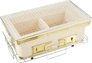 BUNDOK BD-383 Oblong Shichirawa Large, Charcoal, Diatomaceous Earth, Beige, Stand Included (For 3-4 People)