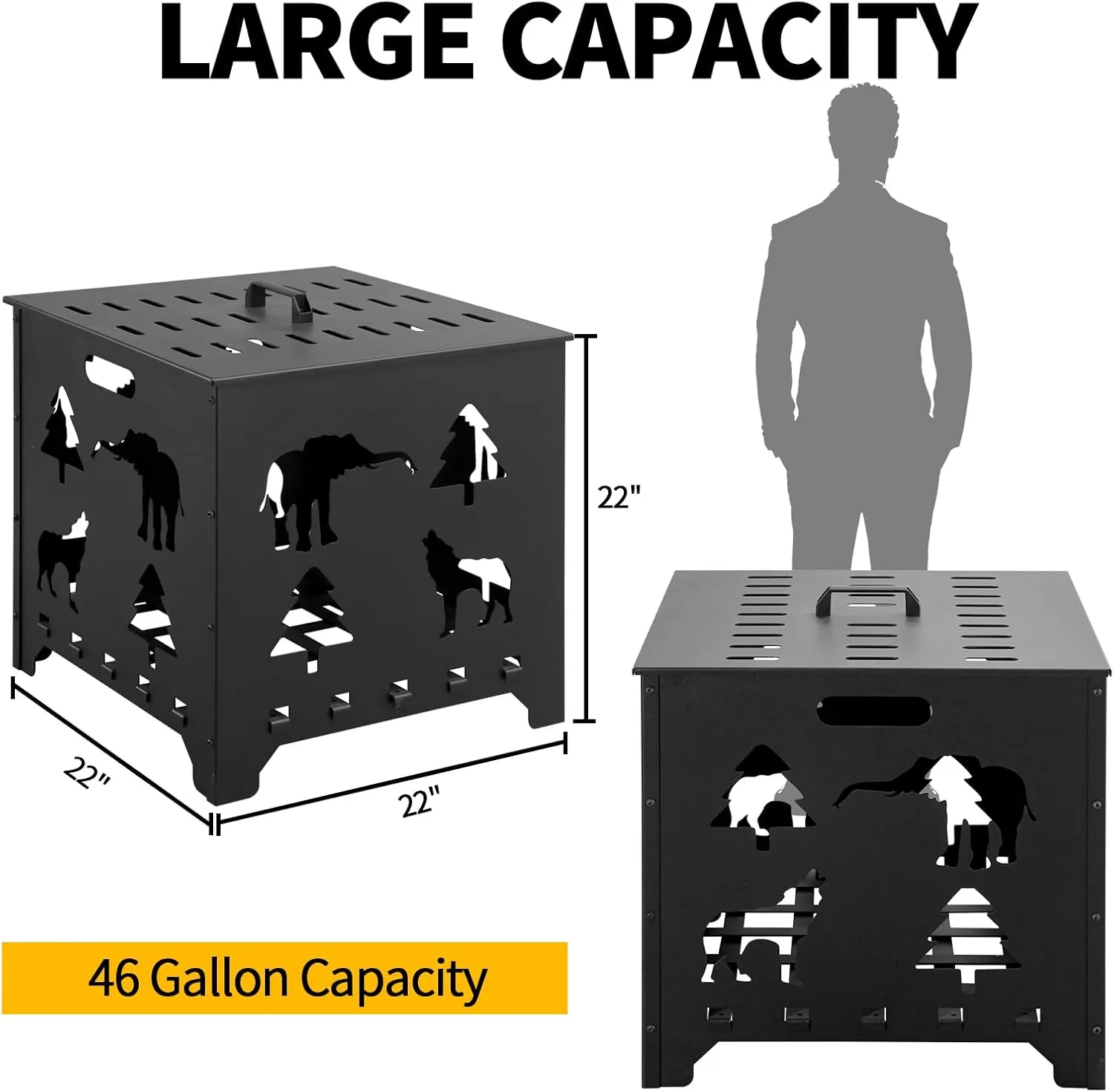 Burn Barrel 22x22x22 Inch, Carbon Steel Burn Cage, Burn Drum Garden Waste Cage Incinerator Barrel with Handle for Paper Leaf Trash Wood Backyard Bonfire, Black
