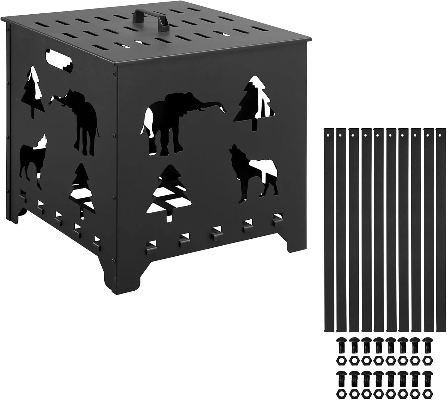 Burn Barrel 22x22x22 Inch, Carbon Steel Burn Cage, Burn Drum Garden Waste Cage Incinerator Barrel with Handle for Paper Leaf Trash Wood Backyard Bonfire, Black