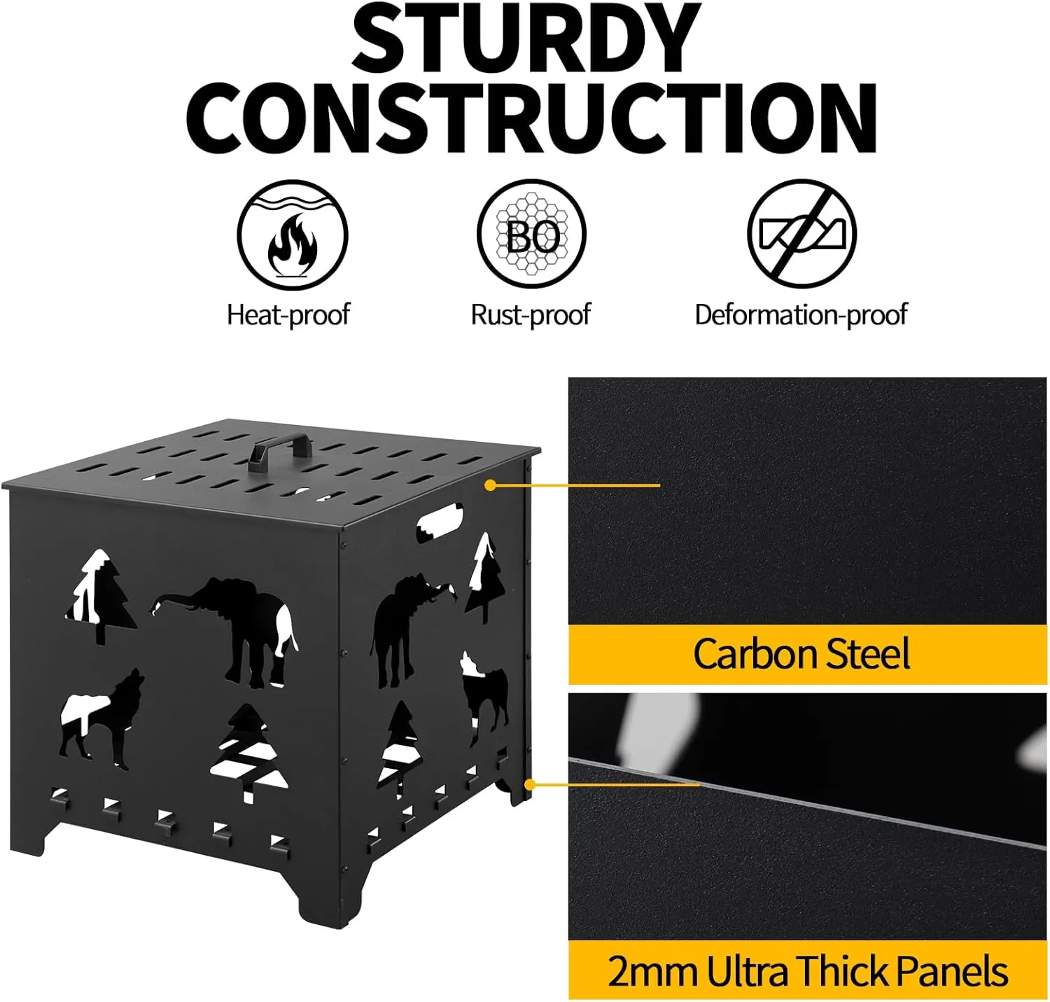 Burn Barrel 22x22x22 Inch, Carbon Steel Burn Cage, Burn Drum Garden Waste Cage Incinerator Barrel with Handle for Paper Leaf Trash Wood Backyard Bonfire, Black