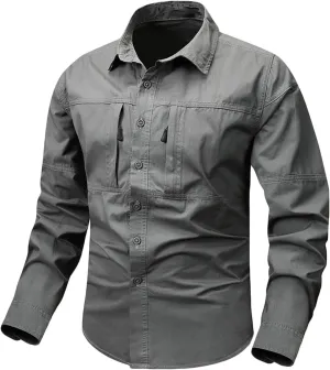 Cambkatl Men's Safari Shirts, Quick-Dry Fishing Hiking Cooling Camping Travel Shirts, Long Sleeve UPF 50  Sun Protection