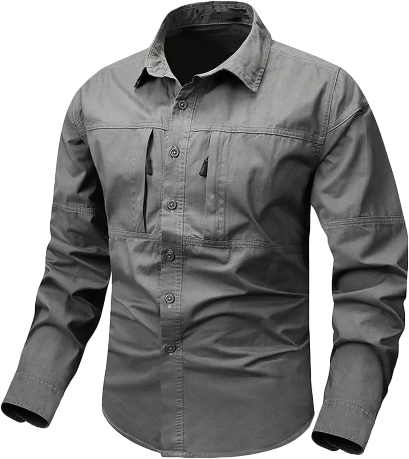 Cambkatl Men's Safari Shirts, Quick-Dry Fishing Hiking Cooling Camping Travel Shirts, Long Sleeve UPF 50  Sun Protection