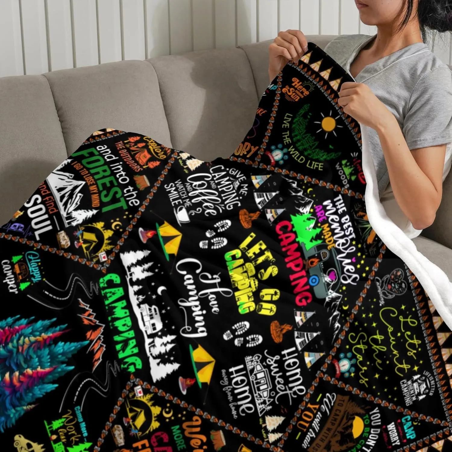 Camping Blanket Gifts for Men Women Couples,Soft Cozy Camping Blankets and Throws RV Travel Hiking Bed Sofa,Cool Camper Gifts for Camping Lovers Campsite Outdoors 50"X40"
