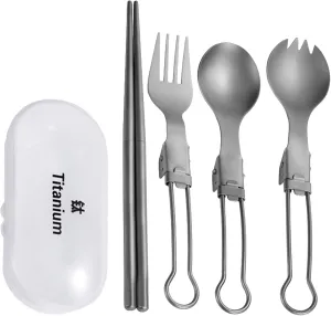 Camping Cutlery Set Fork Spoon Chopstick Metal Tableware Folding Utensils With Box For Outdoor Picnics Hiking
