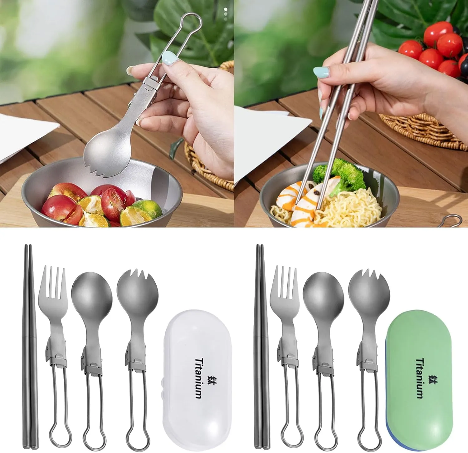 Camping Cutlery Set Fork Spoon Chopstick Metal Tableware Folding Utensils With Box For Outdoor Picnics Hiking