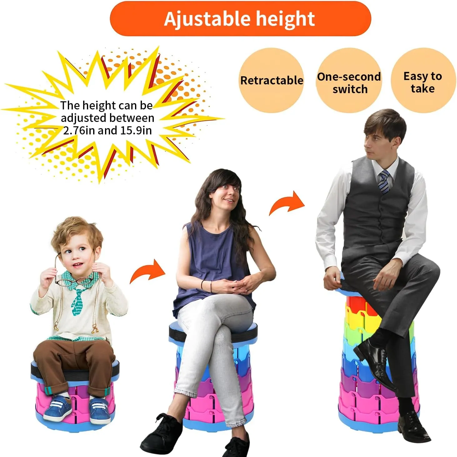 Camping Stool Portable Collapsible Stool Retractable Stool Folding Chair Outdoor Telescopic Stool Capacity 400lb Lightweight for Fishing Hiking Trips BBQ Stool Rainbow, Medium