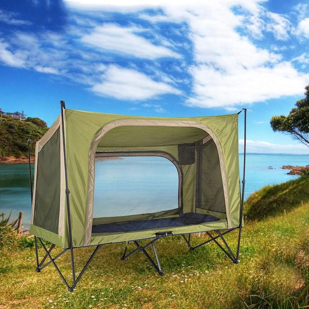 Camping Tent Automatic Camping Cot 4-Season Outdoor Off Ground Tentwaterproof for 2 Person Hiking Winter Fishing Camping Travel Triangle Canvas Teepee