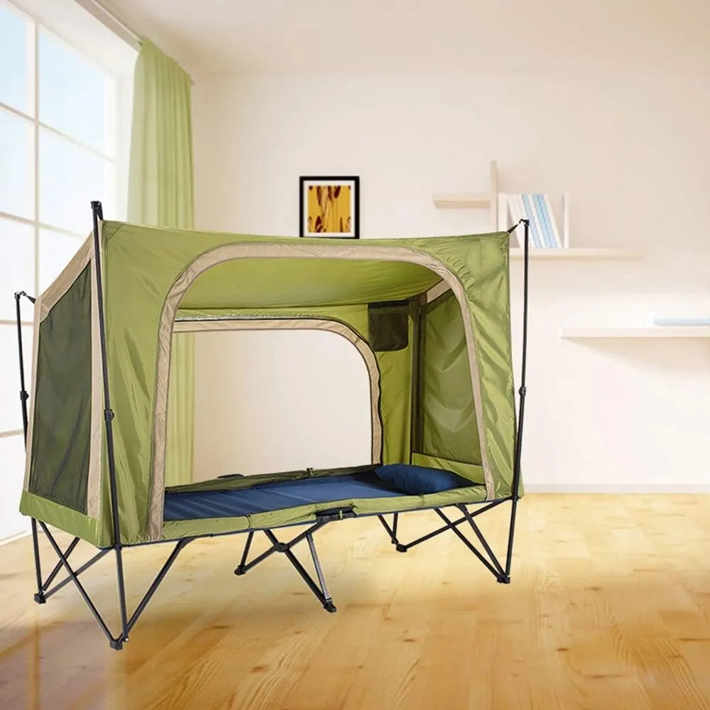 Camping Tent Automatic Camping Cot 4-Season Outdoor Off Ground Tentwaterproof for 2 Person Hiking Winter Fishing Camping Travel Triangle Canvas Teepee