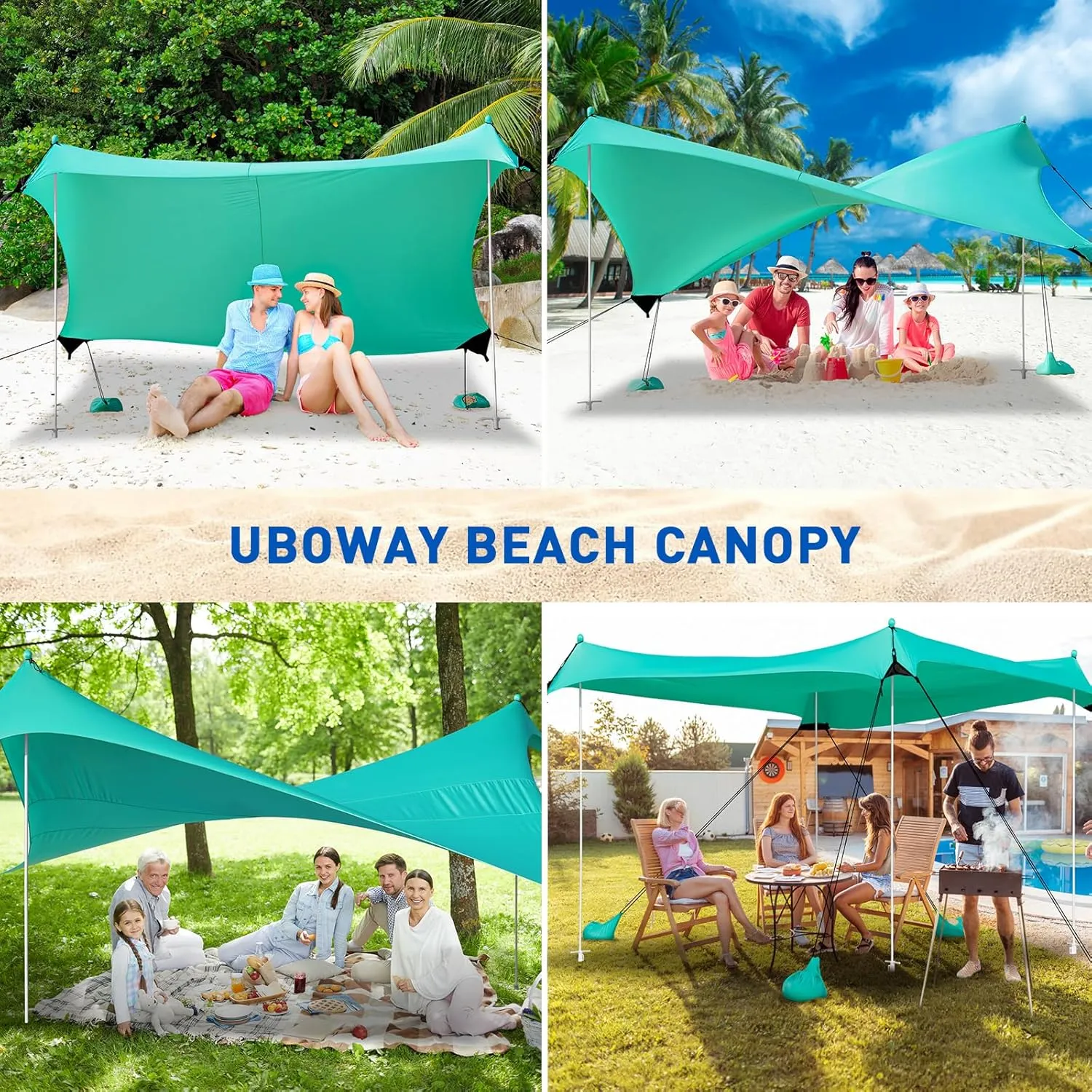Camping Tent UPF50  with 8 Sandbags, Beach Shade Canopy with Stability Poles and Big Ground Pegs, Pop Up Canopy for Camping, Picnics, 12X12FT Green