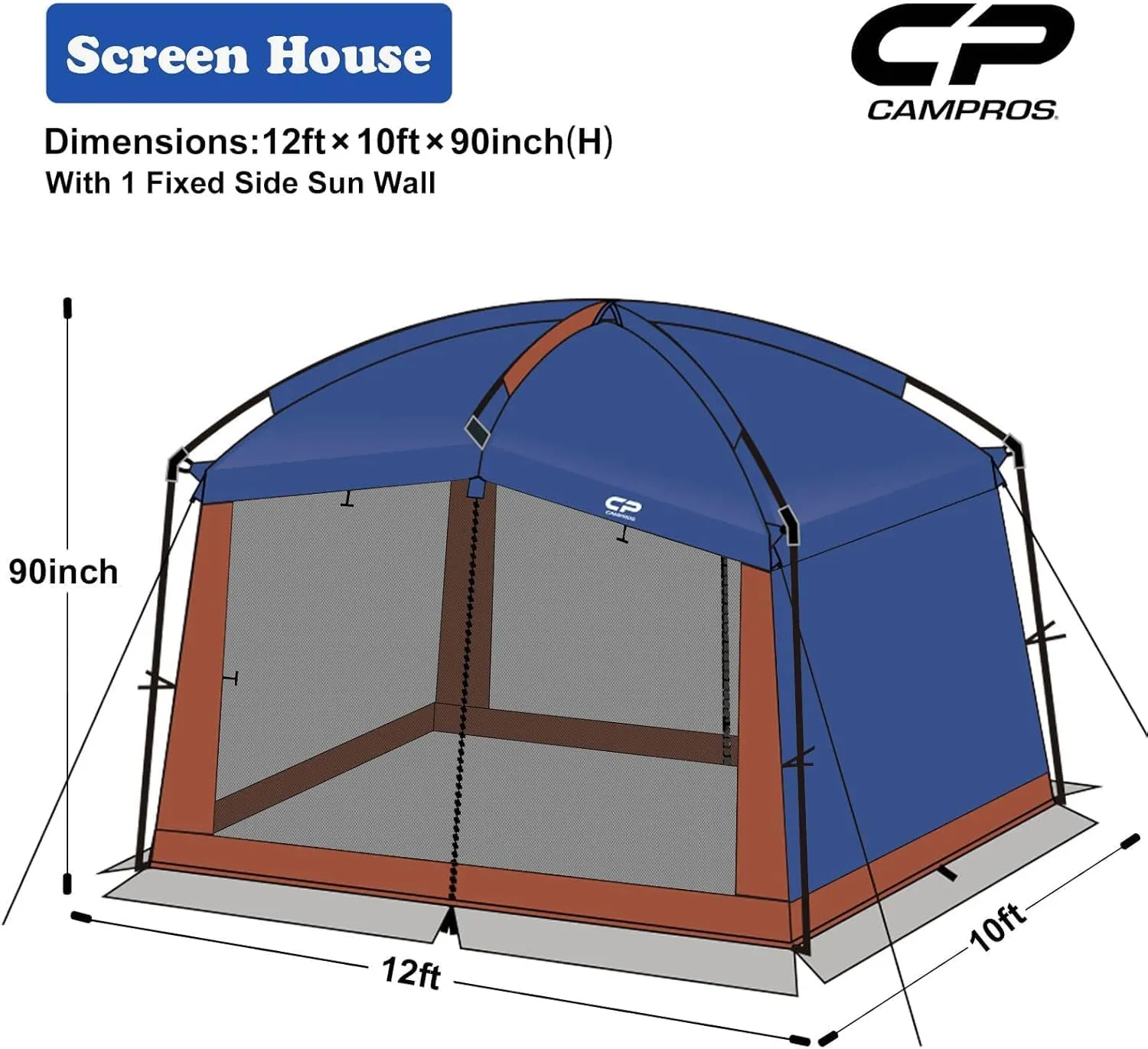 CAMPROS CP Screen House Room with 1 Side Wind/Sun Panel Canopy Tent Camping Tent Screen Shelter Gazebos for Patios Outdoor Camping Activities, 12'X10'X90in(H) - Blue