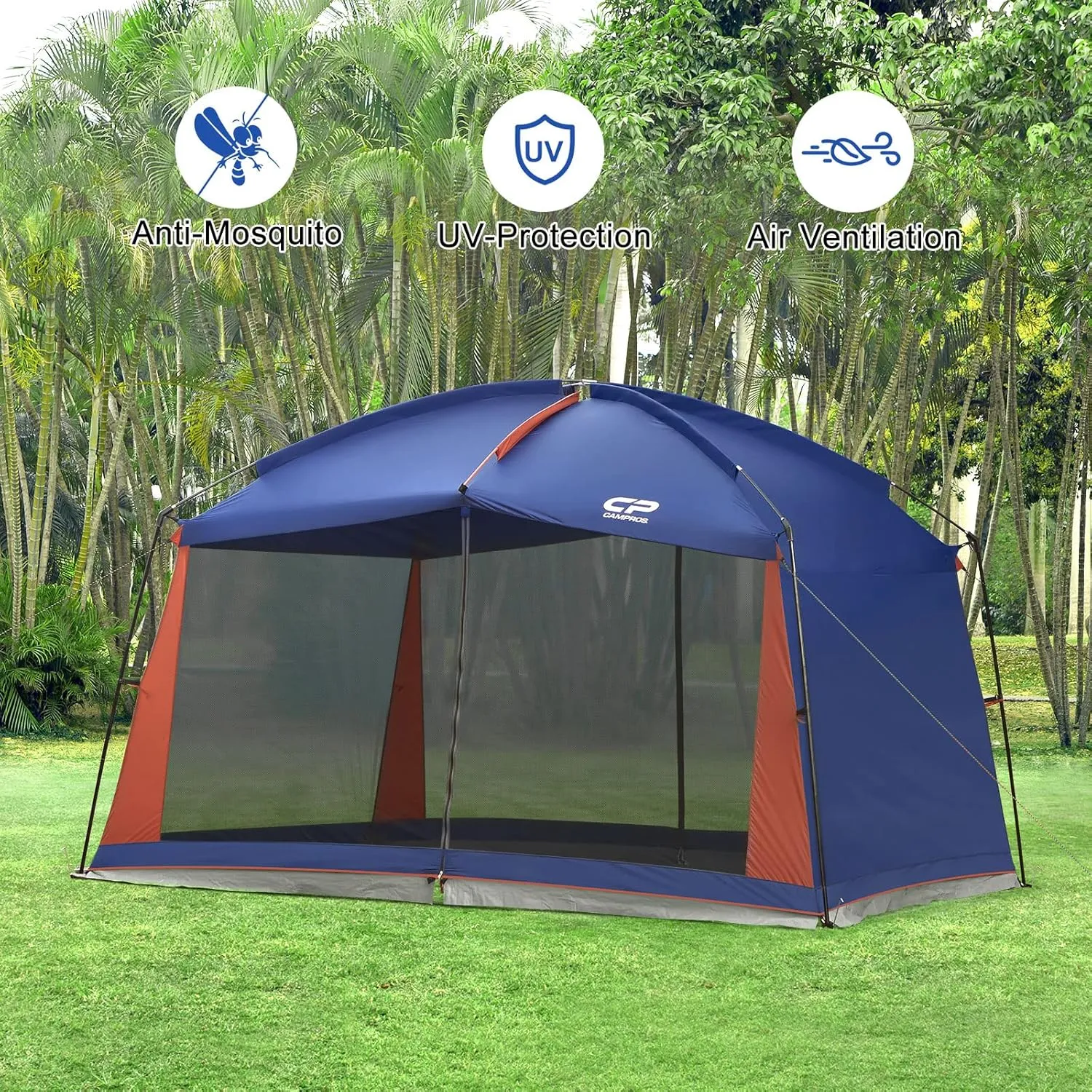 CAMPROS CP Screen House Room with 1 Side Wind/Sun Panel Canopy Tent Camping Tent Screen Shelter Gazebos for Patios Outdoor Camping Activities, 12'X10'X90in(H) - Blue