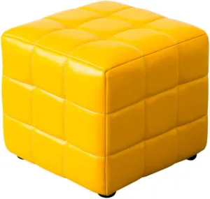 CAMZ Faux Leather Small Ottoman Cube Foot Rest Stool, Yellow, Padded Cushion Seat