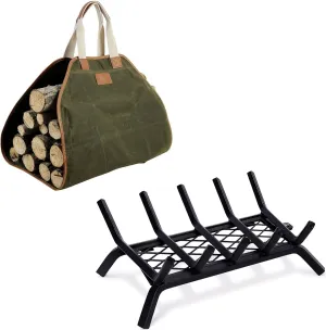 Canvas Log Carrier Bag, 17 Inch Fireplace Grate