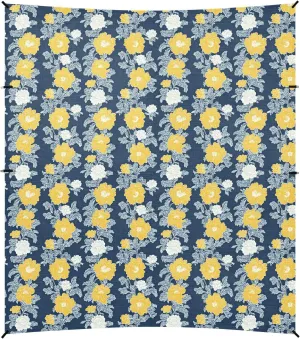 Carnation Lace Mustard Yellow and Denim Blue Foldable Beach Canopy UPF50  Lightweight Large Sun Shade with Sandbags & Sand Shovel for Backyard and Camping