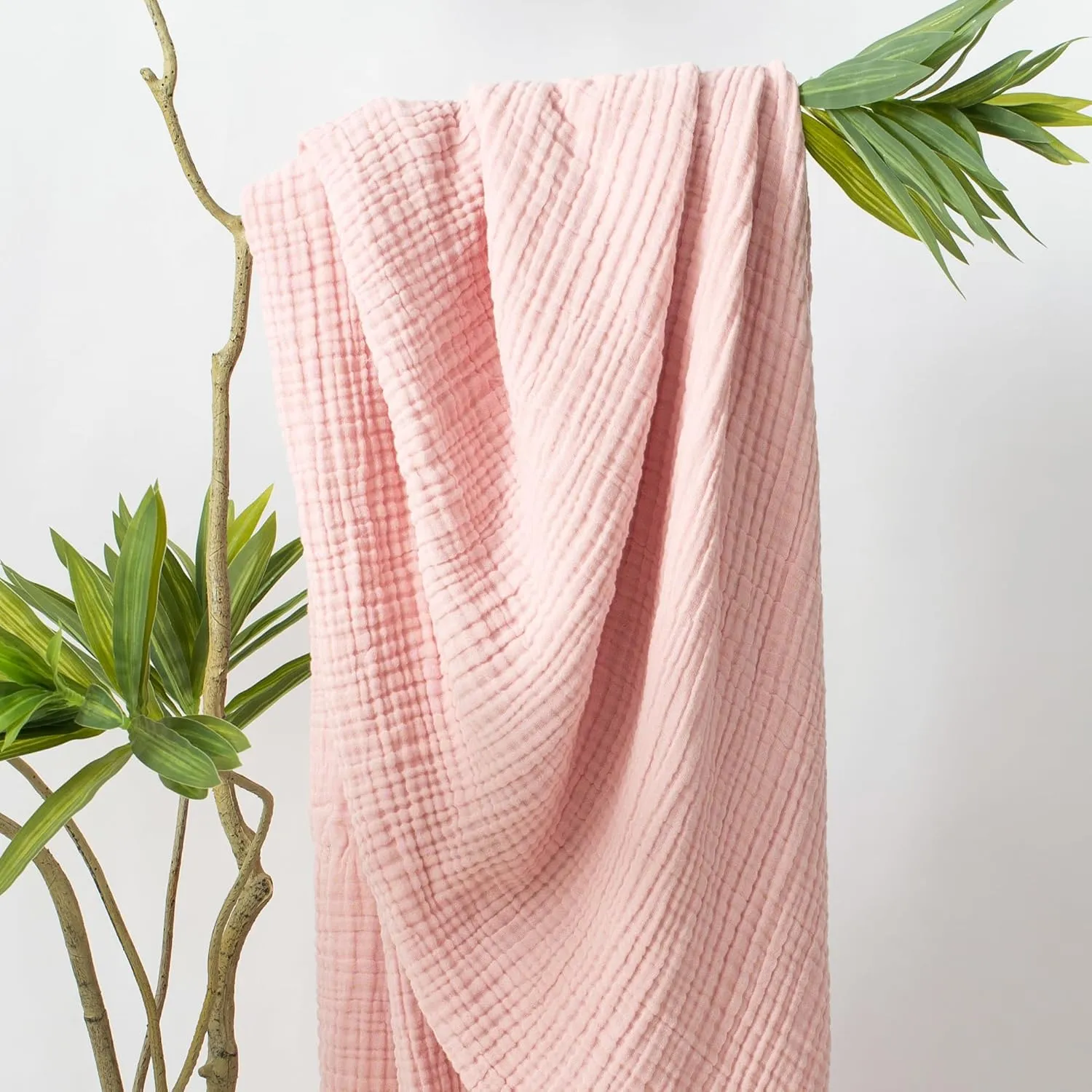 Carriediosa 100% Cotton Muslin Throw Blanket 50" X 70" Throw XL Size，4-Layers Summer Gauze Throws for Bed Couch，Soft Lightweight Breathable Linen Blankets Bedspread for Adults All Season，Dusty Pink