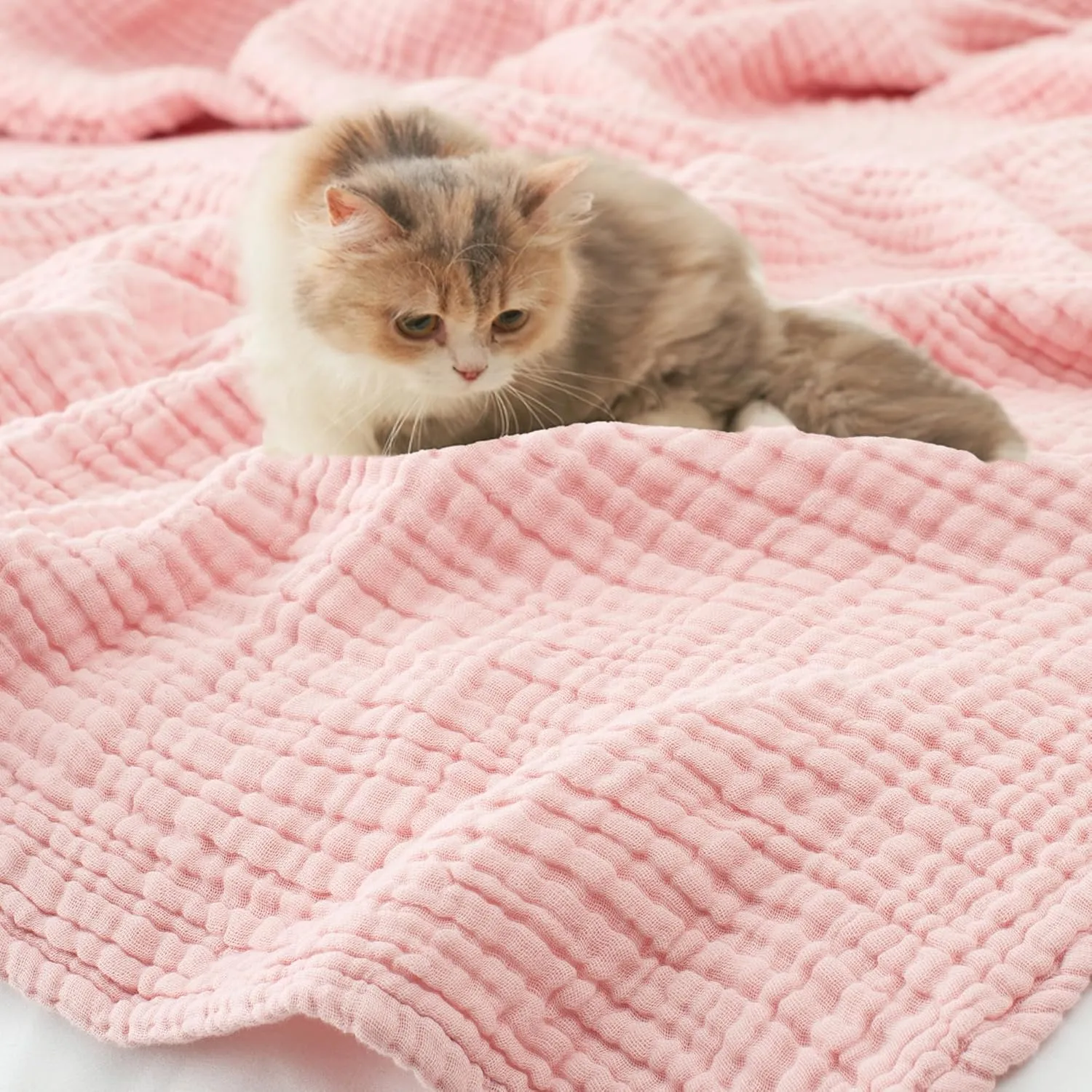 Carriediosa 100% Cotton Muslin Throw Blanket 50" X 70" Throw XL Size，4-Layers Summer Gauze Throws for Bed Couch，Soft Lightweight Breathable Linen Blankets Bedspread for Adults All Season，Dusty Pink