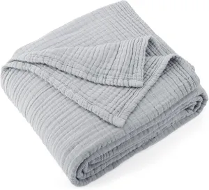 Carriediosa 100% Cotton Muslin Throw Blanket 50" X 70" Throw XL Size，4-Layers Summer Gauze Throws for Bed Couch，Soft Lightweight Breathable Linen Blankets Bedspread for Adults All Season，Grey