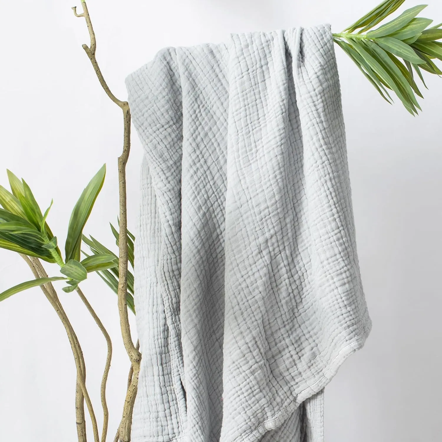 Carriediosa 100% Cotton Muslin Throw Blanket 50" X 70" Throw XL Size，4-Layers Summer Gauze Throws for Bed Couch，Soft Lightweight Breathable Linen Blankets Bedspread for Adults All Season，Grey
