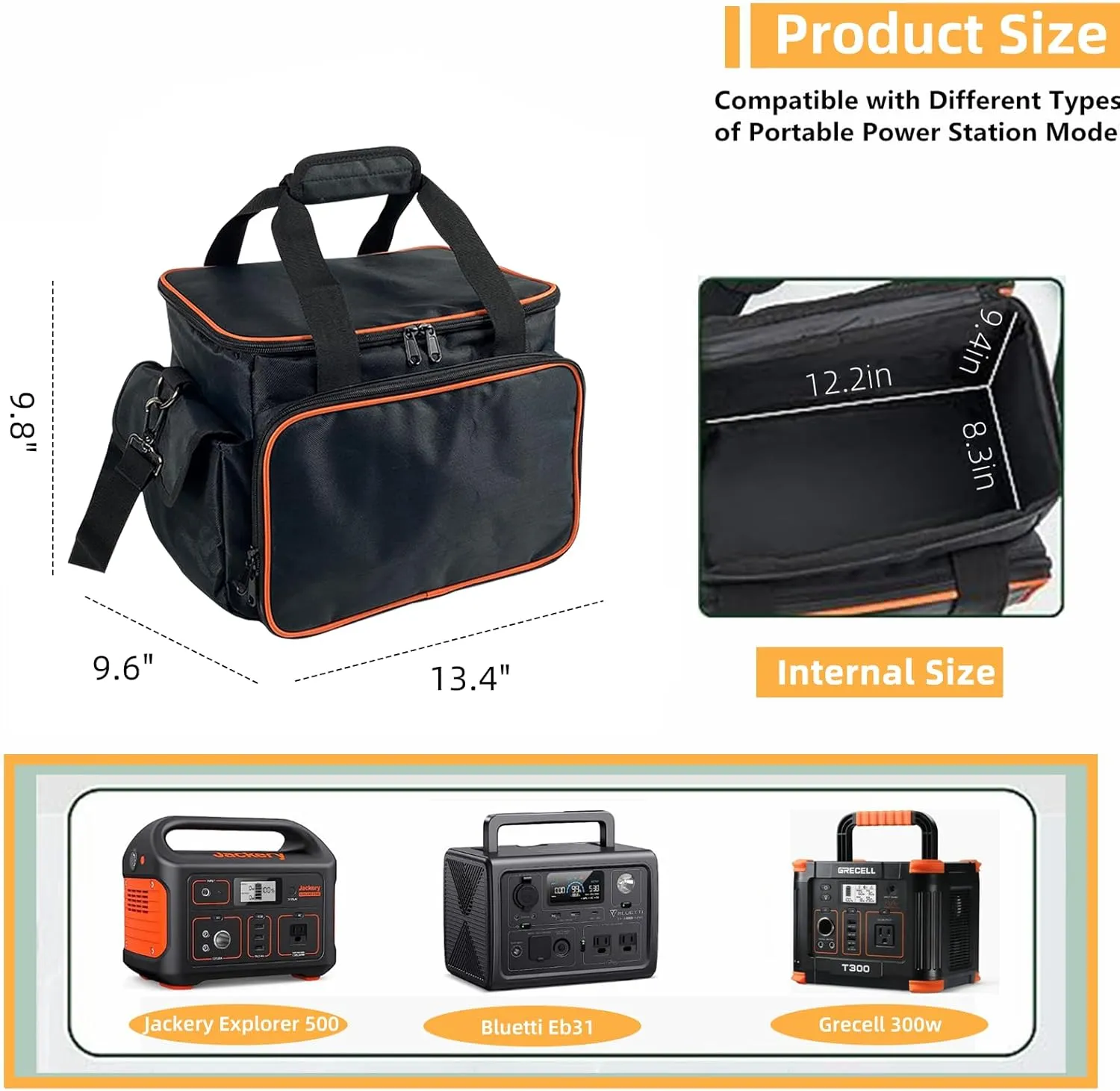 Carrying Case Bag for Jackery Power Station Explorer 500, Portable Power Storage Bag Waterproof Travel Case with Anti-Slip Bottom and Multiple Pockets for Charging Cable and Accessories