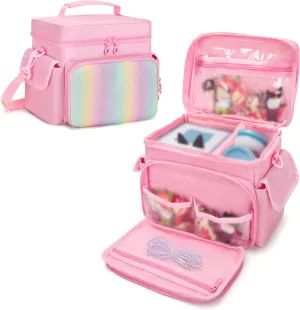 Carrying Case Compatible with Tonies, Storage Bag Organizer for Audio Player Starter Set, Figures, Headphones, Charging Station, Accessories, with Shoulder Strap and Handle, Pink (Case Only)