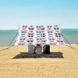Cartoon Axolotl Book Beach Canopy Tent Anti-UV & Wind Resistant, Camping Sun Shelter Easy Setup Portable,Outdoor Shade Tents with Sandbags,Sand Shovels,Ground Pegs & Stability Poles