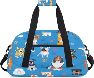 Cartoon Dog Gym Duffel Bag for Men Women Dog Footprints Sports Tote Bag with Adjustable Shoulder Strap for Dance Gymnastics Traveling Outdoor Camping Overnight Stay