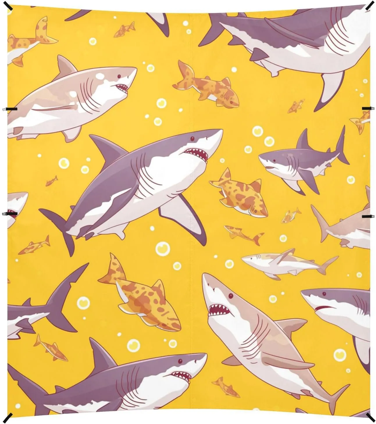 Cartoon Great White Shark Bright Yellow Beach Tent & Canopy UPF50 Easy Setup Large Sun Shade with Sand Shovel for Camping, Picnics, Backyard & Fishing