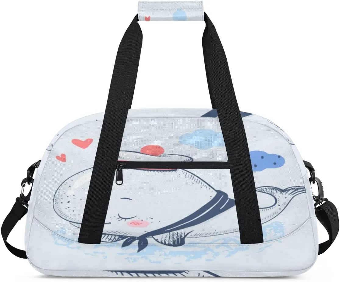 Cartoon Sailor Whale Gym Duffel Bag for Men Women Whale Sports Tote Bag with Adjustable Shoulder Strap for Dance Gymnastics Traveling Outdoor Camping Overnight Stay