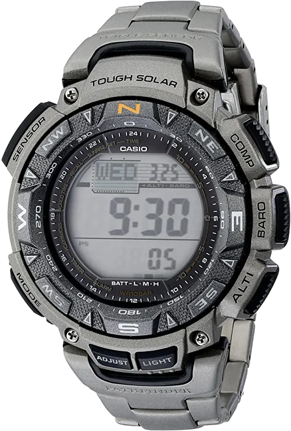 Casio Men's PAG240T-7CR Pathfinder Triple-Sensor Stainless Steel Watch with Titanium Bracelet