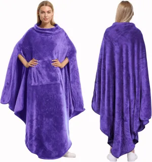Catalonia Fleece Wearable Blanket Poncho for Adult Women Men, Travel Wrap Blanket Cape with Pocket |Warm, Soft, Cozy, Snuggly, Comfort Gift, No Sleeves|All Season, Purple