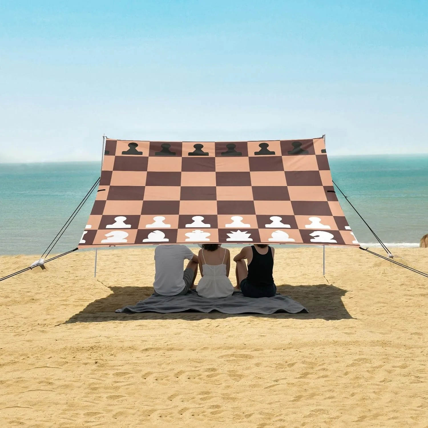 Chess Board Brown Beach Camping Tent Sun Shelter for Whole Family, Beach Shade Canopy with UPF50  UV Protection,Easy Set Up and Carry,Outdoor Shade for Trips, Fishing, Backyard Fun Picnics