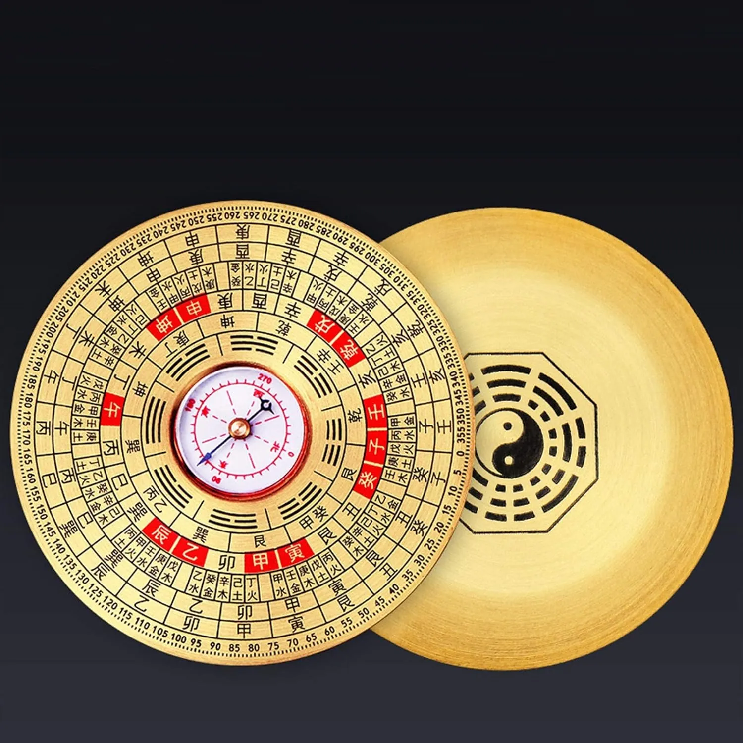 Chinese Feng Shui Luo Pan,Gossip Compass, Copper Compass Ternary High-Precision Pure Copper Small Gossip Portable Fengshui House Comprehensive Dragon-Seeking Compass Feng Shui Compass Compa