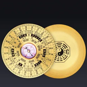 Chinese Feng Shui Luo Pan,Gossip Compass, Copper Compass Ternary High-Precision Pure Copper Small Gossip Portable Fengshui House Comprehensive Dragon-Seeking Compass Feng Shui Compass Compa
