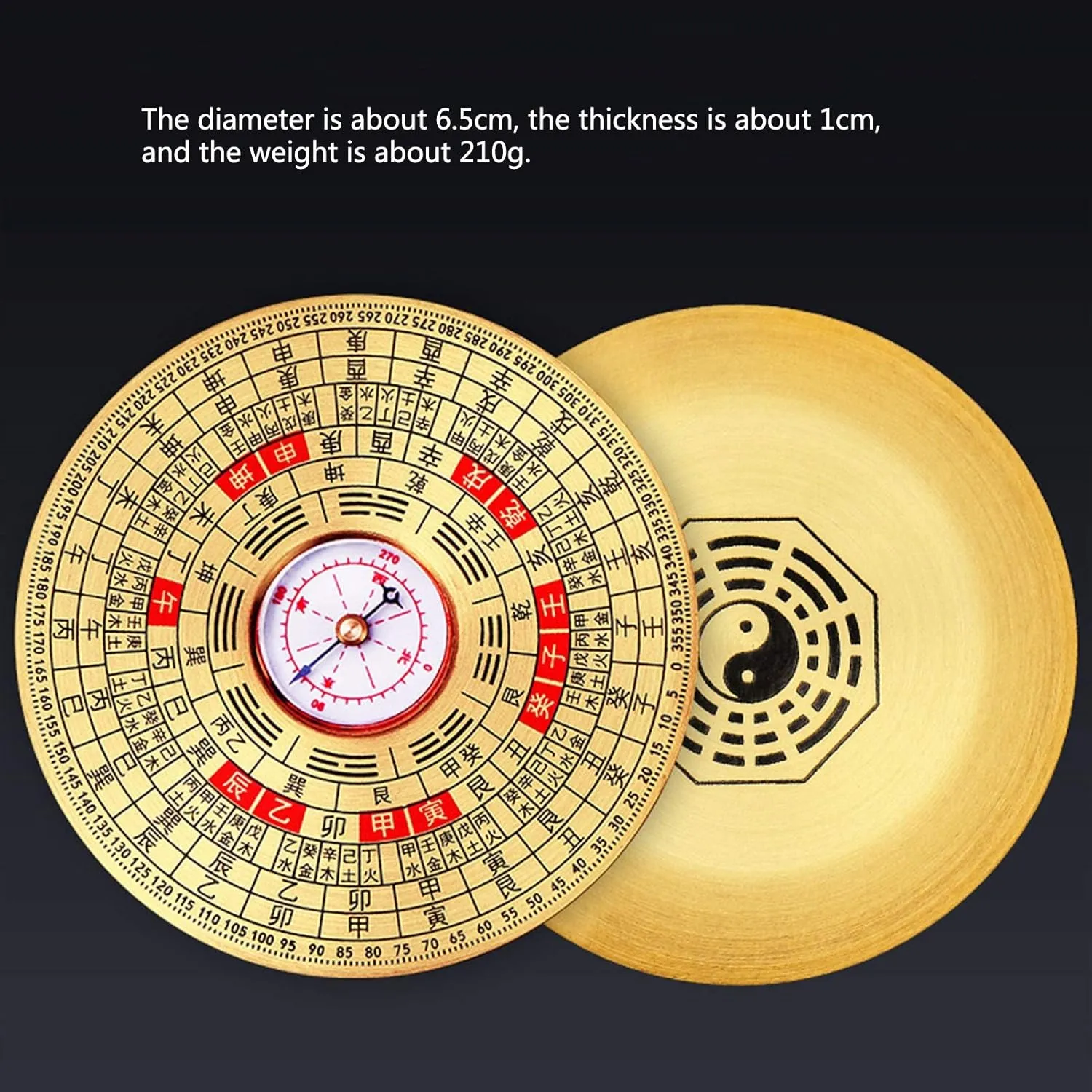 Chinese Feng Shui Luo Pan,Gossip Compass, Copper Compass Ternary High-Precision Pure Copper Small Gossip Portable Fengshui House Comprehensive Dragon-Seeking Compass Feng Shui Compass Compa