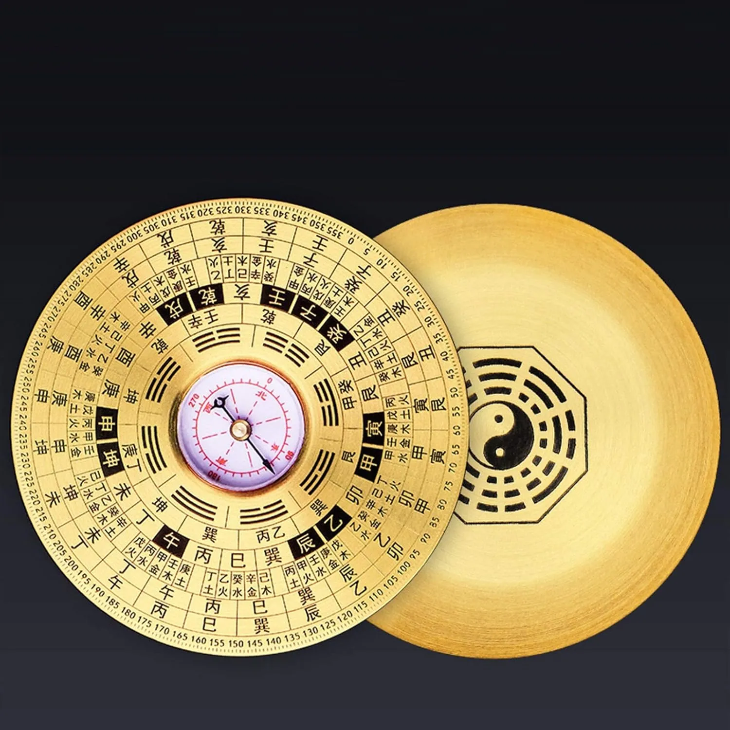 Chinese Feng Shui Luo Pan,Gossip Compass, Copper Compass Ternary High-Precision Pure Copper Small Gossip Portable Fengshui House Comprehensive Dragon-Seeking Compass Feng Shui Compass Compa