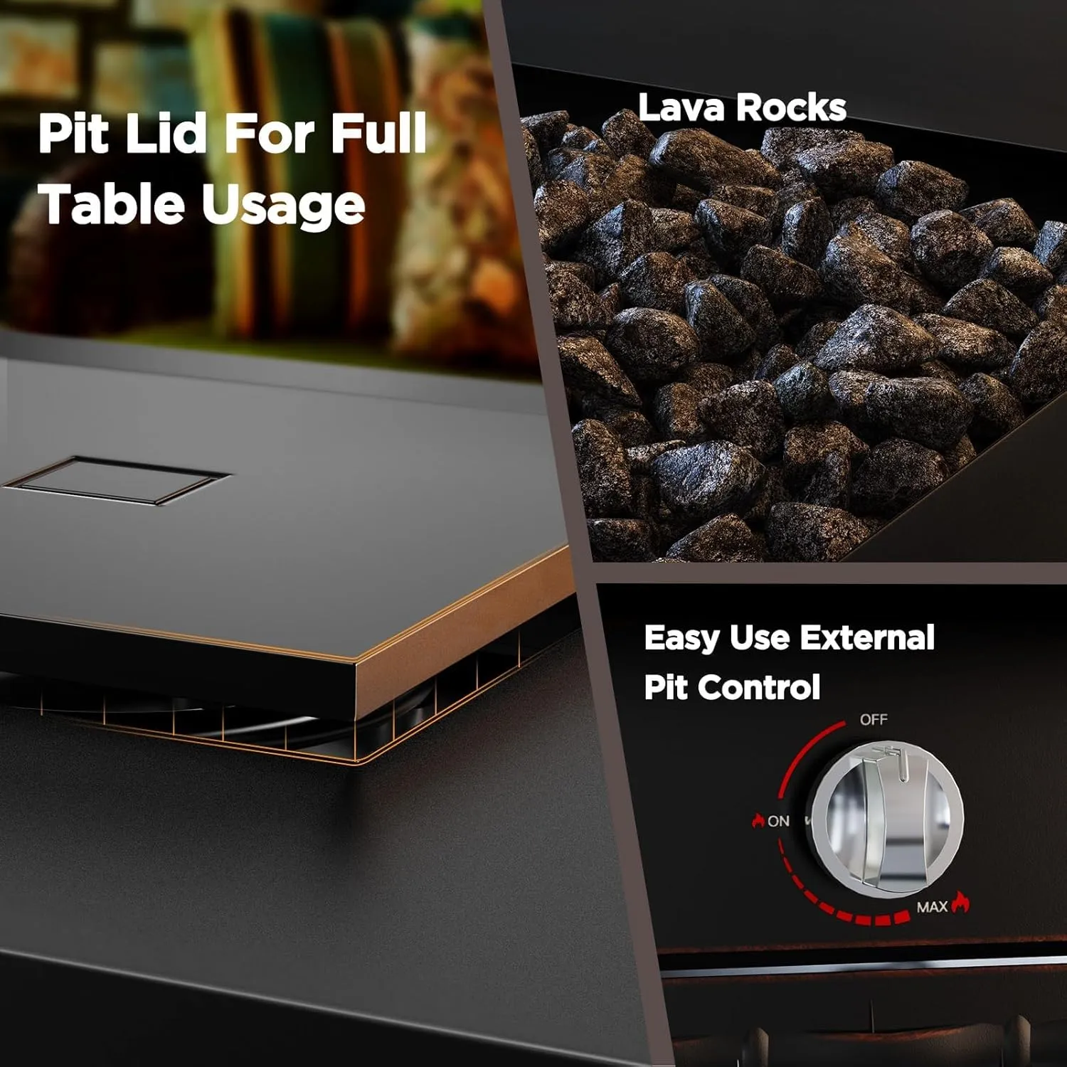 Ciays 28 Inch Propane Fire Pit CSA-Listed Outdoor Fire Pit Table, 50,000 BTU Steel Gas Fire Pits with Lid and Lava Rock, Add Warmth and Ambience to Parties On Patio Deck Garden,Black,CIFPT3-N1