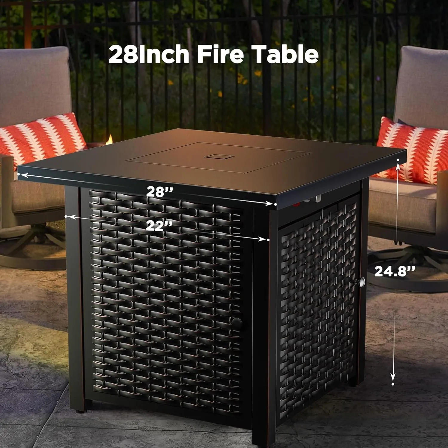 Ciays 28 Inch Propane Fire Pit CSA-Listed Outdoor Fire Pit Table, 50,000 BTU Steel Gas Fire Pits with Lid and Lava Rock, Add Warmth and Ambience to Parties On Patio Deck Garden,Black,CIFPT3-N1