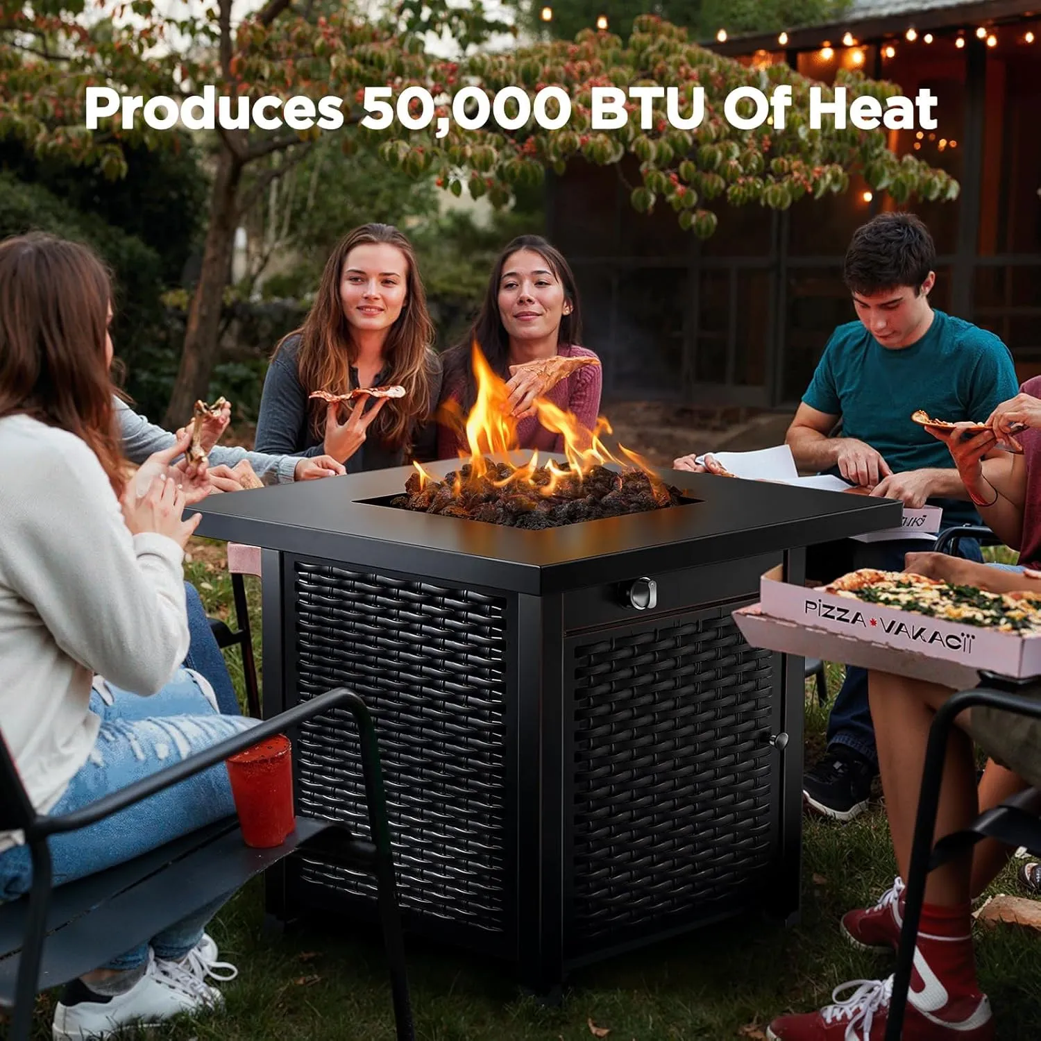 Ciays 28 Inch Propane Fire Pit CSA-Listed Outdoor Fire Pit Table, 50,000 BTU Steel Gas Fire Pits with Lid and Lava Rock, Add Warmth and Ambience to Parties On Patio Deck Garden,Black,CIFPT3-N1
