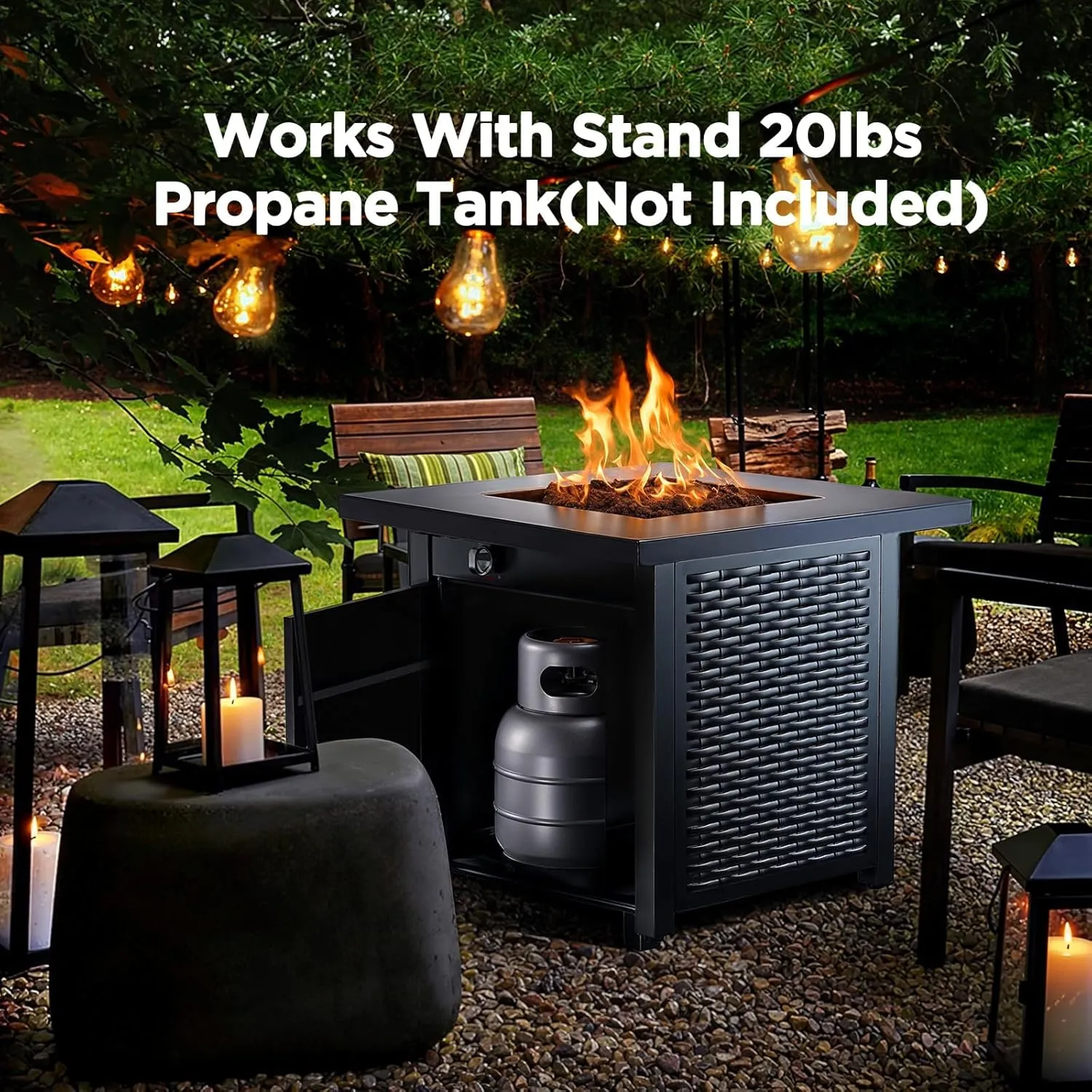Ciays 28 Inch Propane Fire Pit CSA-Listed Outdoor Fire Pit Table, 50,000 BTU Steel Gas Fire Pits with Lid and Lava Rock, Add Warmth and Ambience to Parties On Patio Deck Garden,Black,CIFPT3-N1