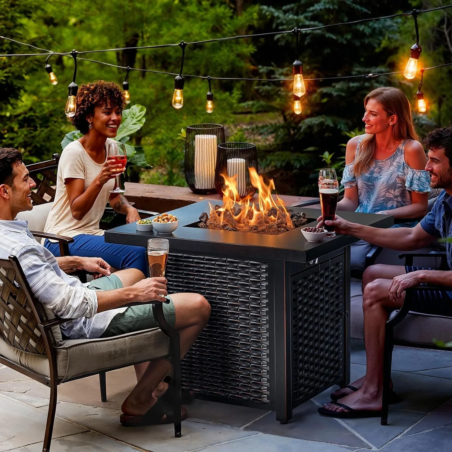Ciays 28 Inch Propane Fire Pit CSA-Listed Outdoor Fire Pit Table, 50,000 BTU Steel Gas Fire Pits with Lid and Lava Rock, Add Warmth and Ambience to Parties On Patio Deck Garden,Black,CIFPT3-N1