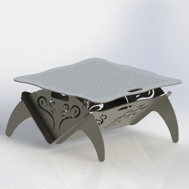 Collapsible Fire Pit DXF Files Ornate Wings Semicircle Side