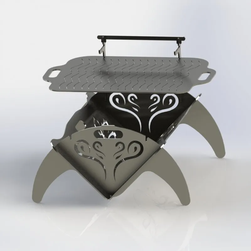 Collapsible Fire Pit DXF Files Ornate Wings Semicircle Side