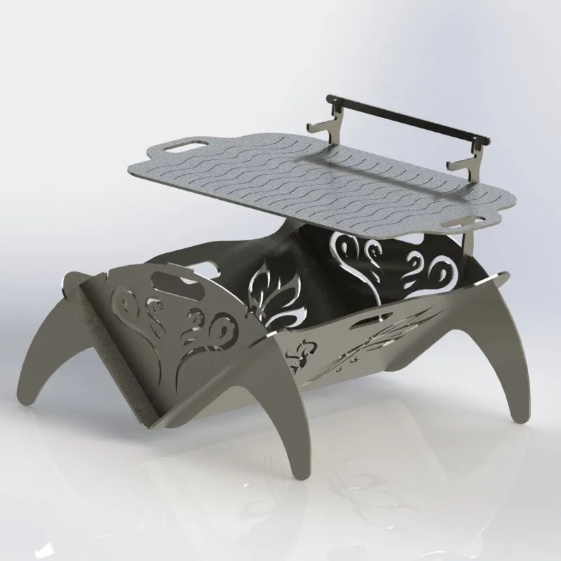 Collapsible Fire Pit DXF Files Ornate Wings Semicircle Side