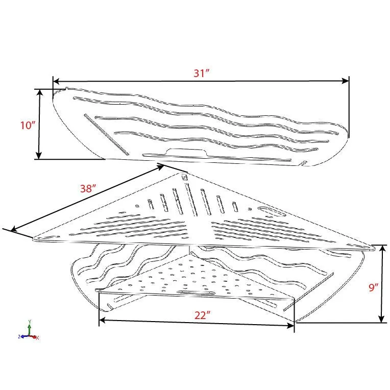 Collapsible Triangle Fire Pit DXF for CNC Wavy design with Grill