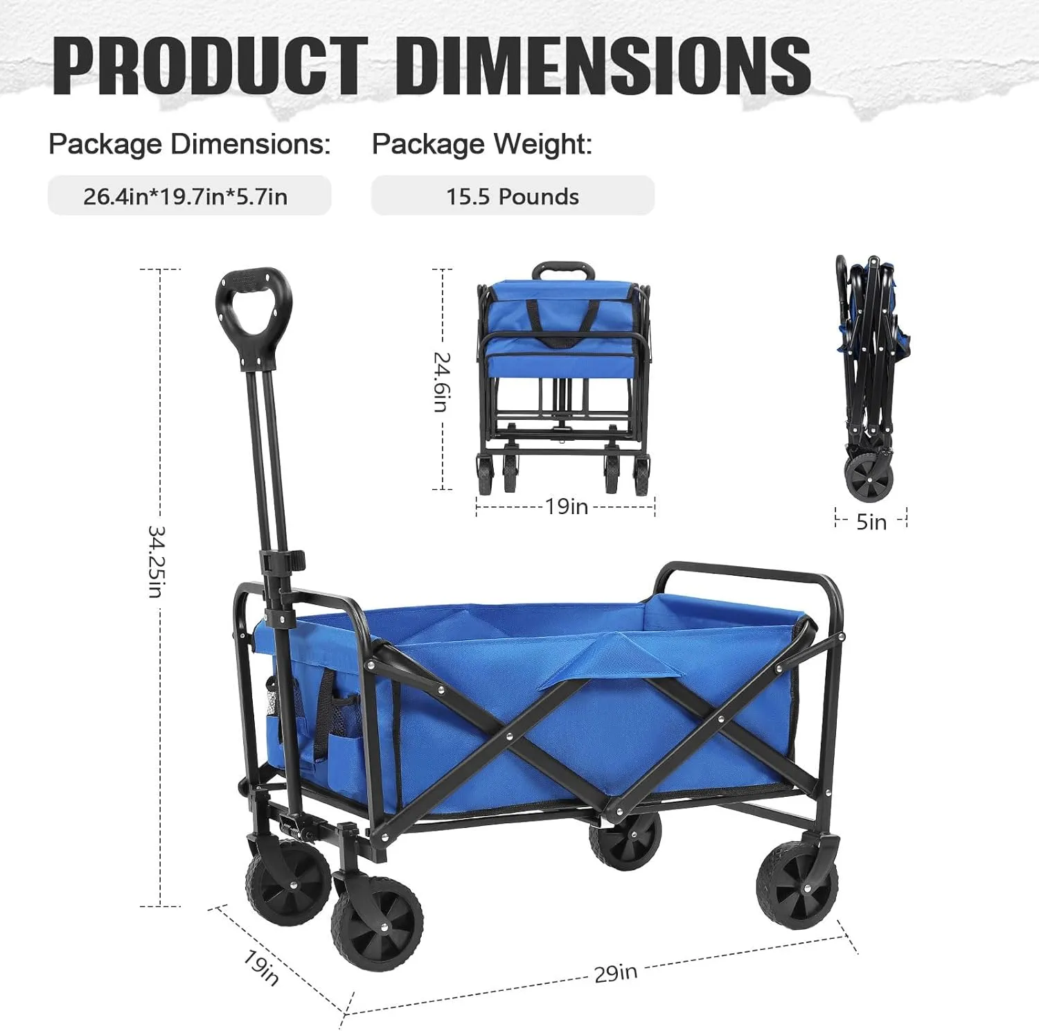 Collapsible Wagon Cart Foldable,Wagon Carts with Wheels Folding,Utility Grocery for Sand Camping Sports Shopping Outdoor