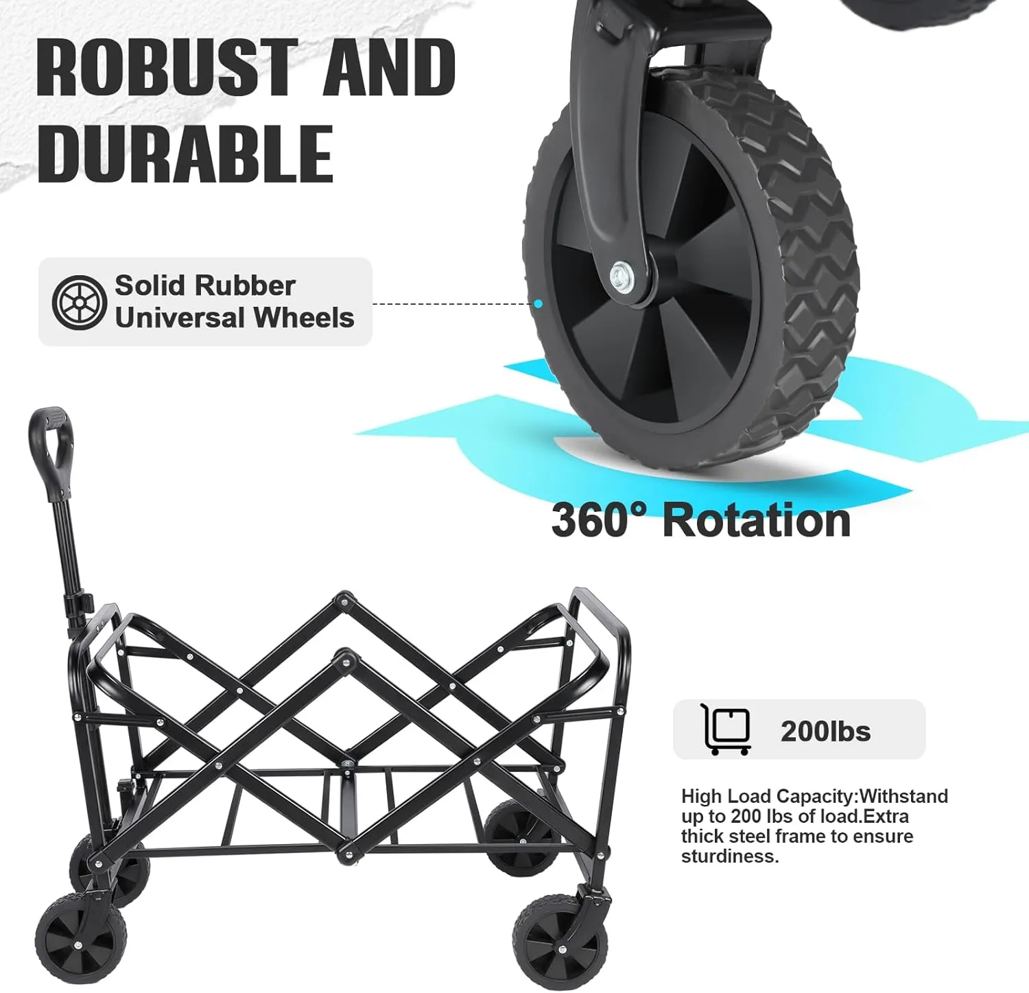 Collapsible Wagon Cart Foldable,Wagon Carts with Wheels Folding,Utility Grocery for Sand Camping Sports Shopping Outdoor