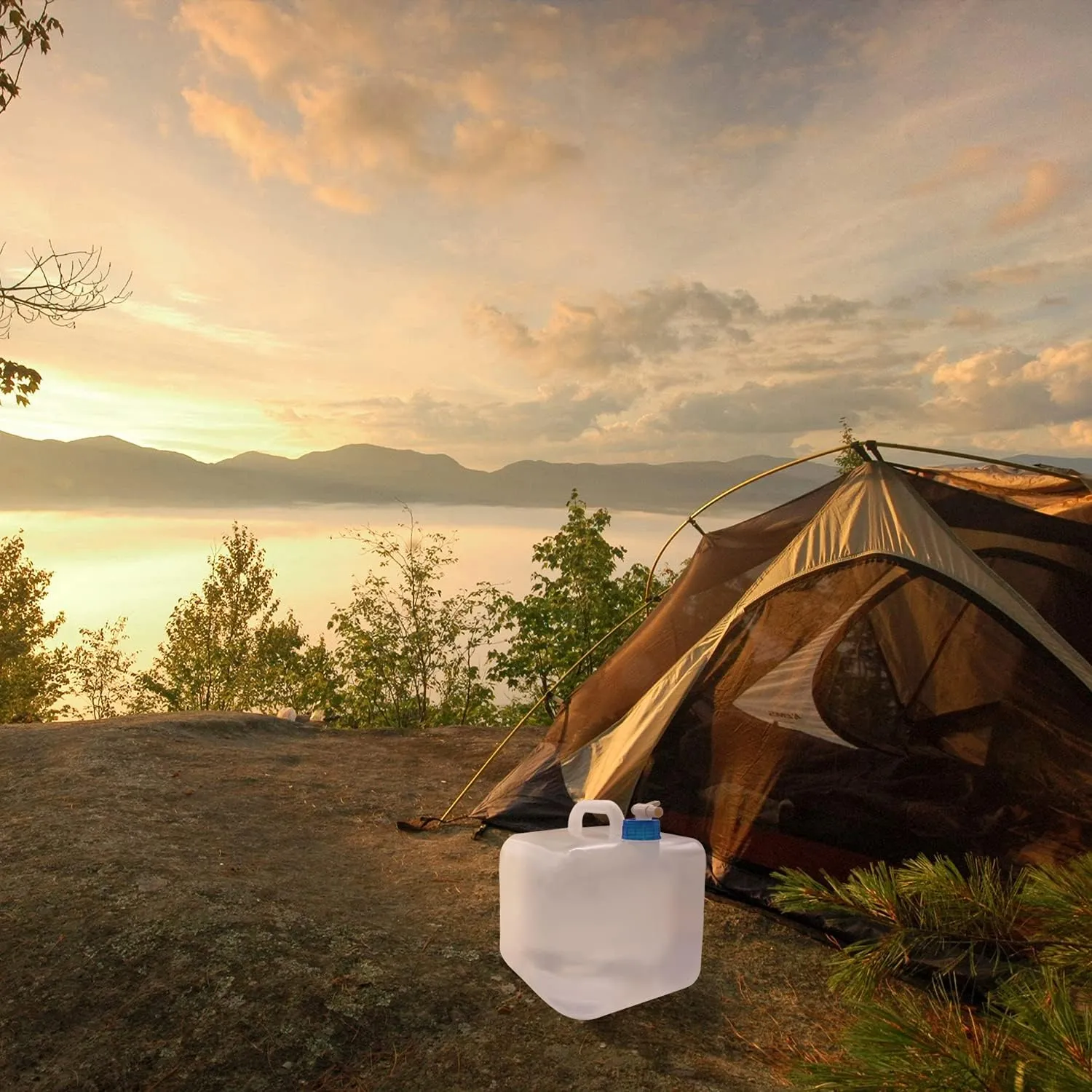 Collapsible Water Container with Spigot, Camping Water Storage Carrier Jug BPA-Free for Outdoors Hiking Backpack & Survival Kit, Foldable Portable Canteen 1.3/2.6/3.9/5.3 Gallon (5.3 Gallon, 2-pack)
