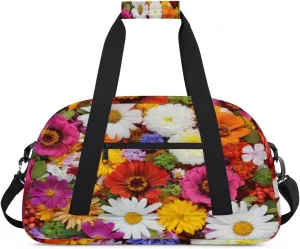 Colorful Flowers Gym Duffel Bag for Men Women Flowers Sports Tote Bag with Adjustable Shoulder Strap for Dance Gymnastics Traveling Outdoor Camping Overnight Stay
